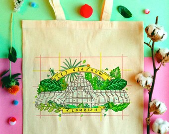 LET GLASGOW FLOURISH Tote Bag, Illustrated Cotton Shopper Bag for a proud Glaswegian!