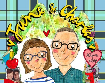 Custom Drawn Couple Portrait, perfect quirky gift for your partner, best pal or family member!