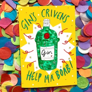 Gins Crivens Help Ma Boab Greetings Card, Boozy Fun Schotse Humor Gin Groeten Card