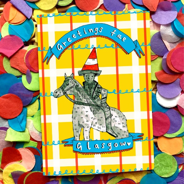 Greetings Fae Glasgow Card, Duke of Wellington Cone Hat Card, Blank for all Occasions