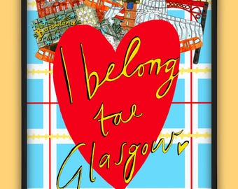 Impresión artística I Belong Tae GLASGOW, ilustración de monumentos de Glasgow