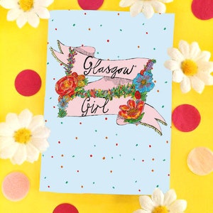 BIGLIETTO di auguri GIRL GIRL, Scottish Phrase Illustrated Card, Floral Quirky Typography, Quirky Scottish Gift