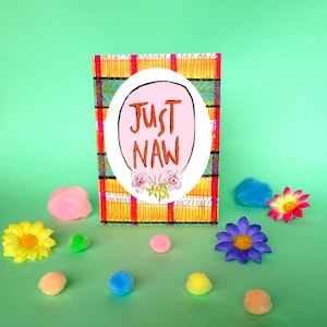 Just Naw Greetings Card, Eccentrico Scottish Slang Typography Card, Vuoto per tutte le occasioni, Cheeky Fun Tartan Typography Card