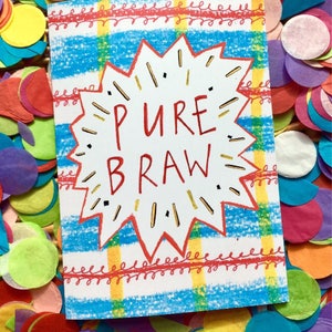 REINE BRAW-Grußkarte, schottischen Slang Phrase illustriert E-Karte, Tartan schrulligen Typografie-Karte, schottischehumor lustige leere Karte