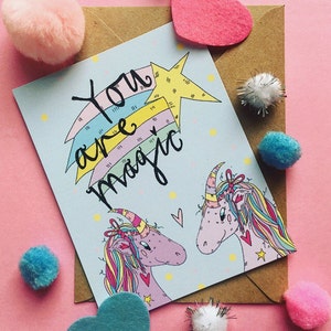YOU ARE MAGIC Valentines Day Greetings Card, Unicorn Cute Valentines Card