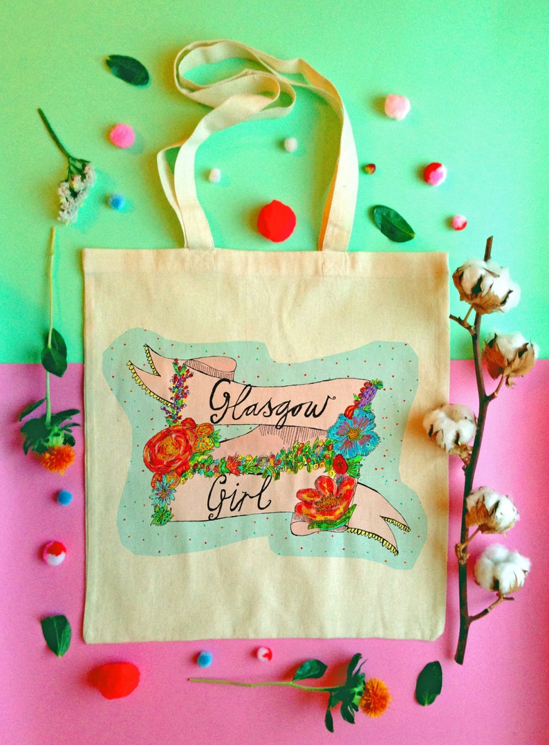 GLASGOW GIRL Tote Bag Scottish Slang Phrase Illustrated Tote Etsy UK