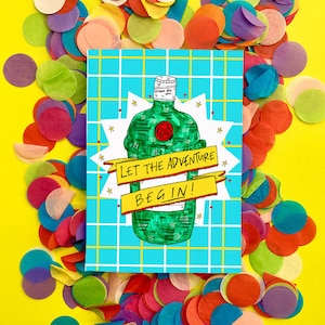 Laat het avontuur beginnen groeten card, Boozy Fun Gin Bon Voyage Card
