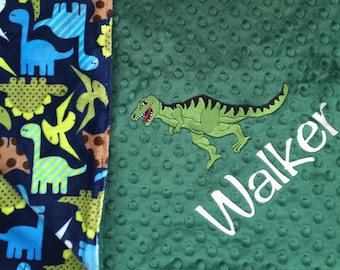 Dinosaur Nursery Theme Soft Plush Minky Baby Blanket or Child Throw Custom Personalization Optional