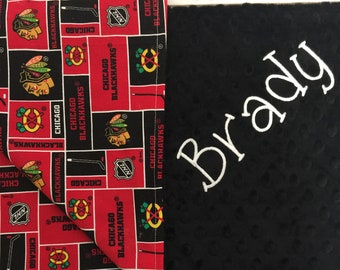 Hockey Sport Red and Black Nursery Theme Baby or Stadium Soft Minky Blanket Custom Personalization Optional