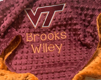 Licensed Virginia Tech Baby Blanket VT Blanket Hokies Nursery Hokiebird Home Decor VT Blanket Adult Minky Virginia Tech Baby Things