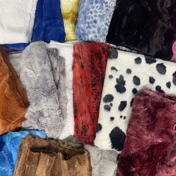 Shannon LUXE Minky Scrap Pack Prints, Solids, Tie Dyes, Embossed Variety Pack of at least 15