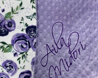 Lavender Purple Floral Rose Soft Minky Baby Blanket Child or Adult Throw Custom Personalization Optional