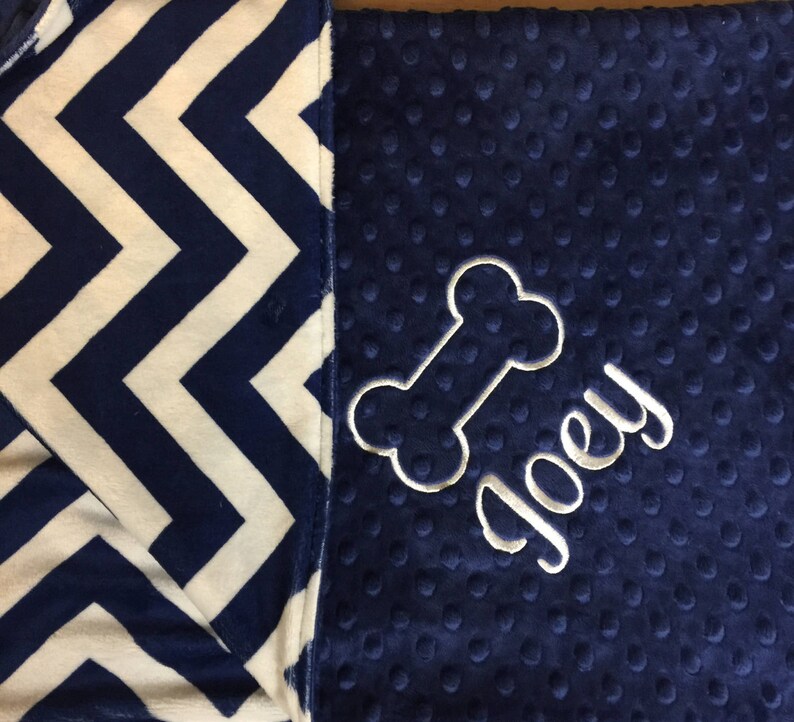 Pet Blanket Puppy Blanket Dog Blanket Personalized Navy Blue White Chevron Minky Color Choices Monogram Option Picture Option Made to Order