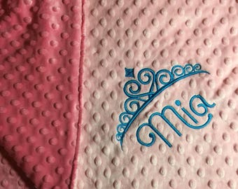 Pink Princess Minky Blanket with Crown, Custom Name Blanket