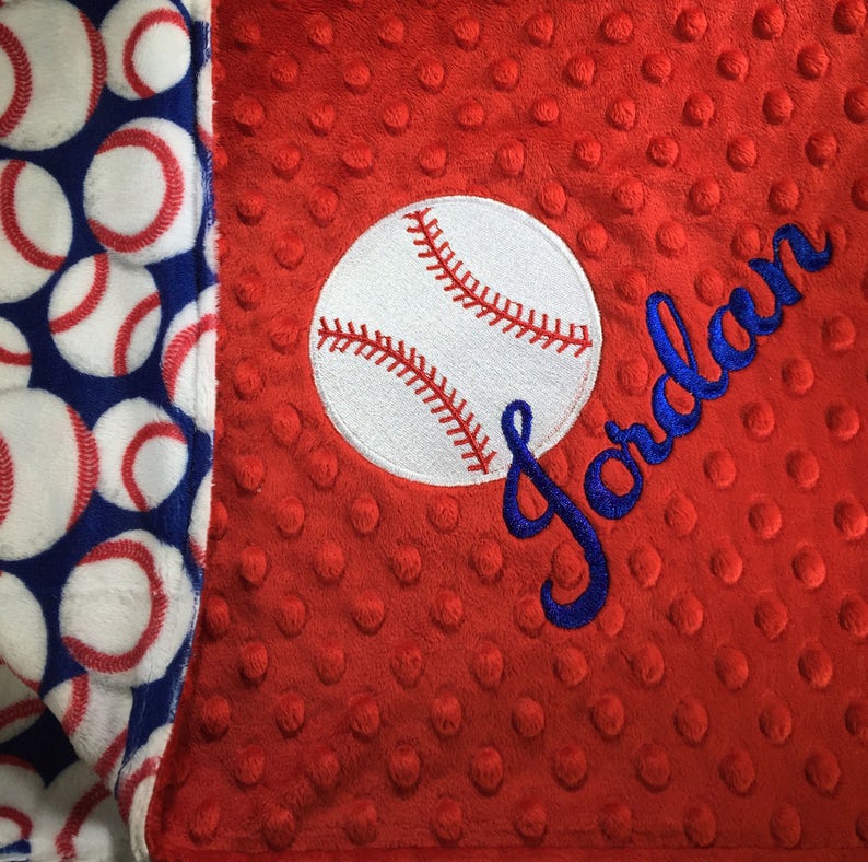 Baseball Baby Blanket Baseball Adult Blanket Minky Baby Etsy