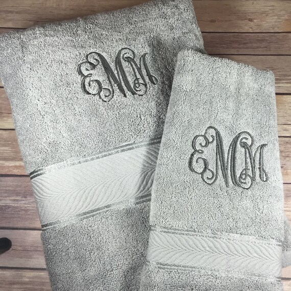Grey on Grey Towel Set Monogram Option Beautiful Monogrammed Etsy