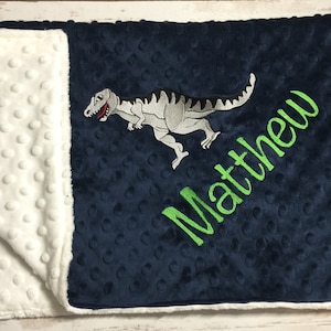 Dinosaur Theme Soft Plush Minky Baby Blanket Child or Adult Throw Custom Personalization Optional