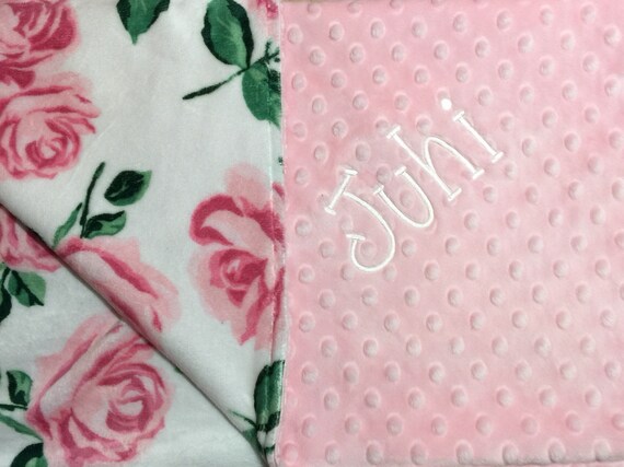 pink roses blanket pink rose minky baby things pink green etsy