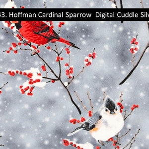 Digital Print Christmas Cardinals Silver Minky Shannon Fabric By the Half Yard