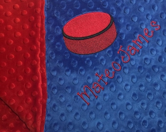 Royal Red Sport Hockey Soft Plush Minky Baby Blanket Child or Adult Throw Custom Personalization Optional