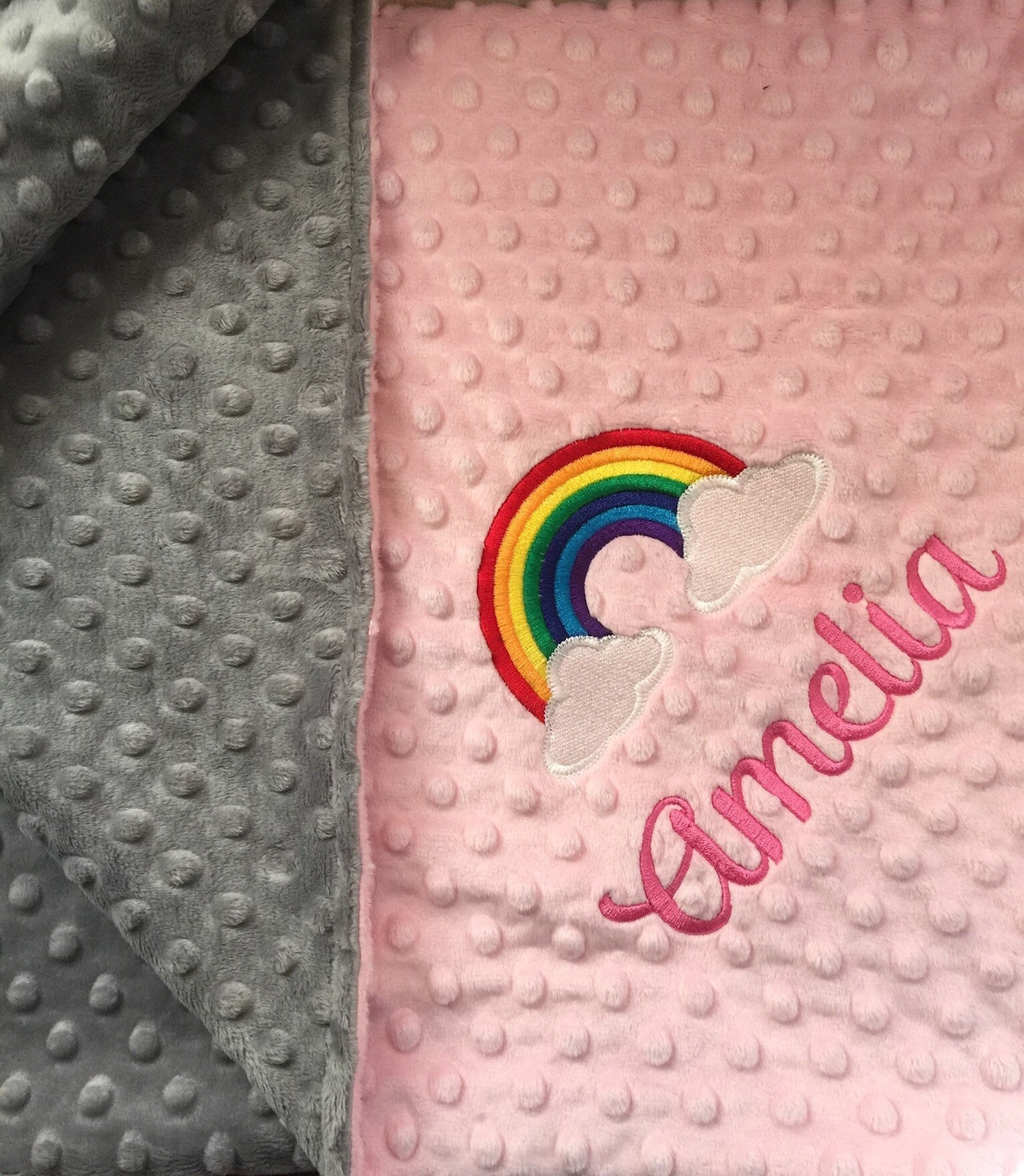Pink Grey Baby Blanket Personalized Blanket Pink Rainbow Etsy