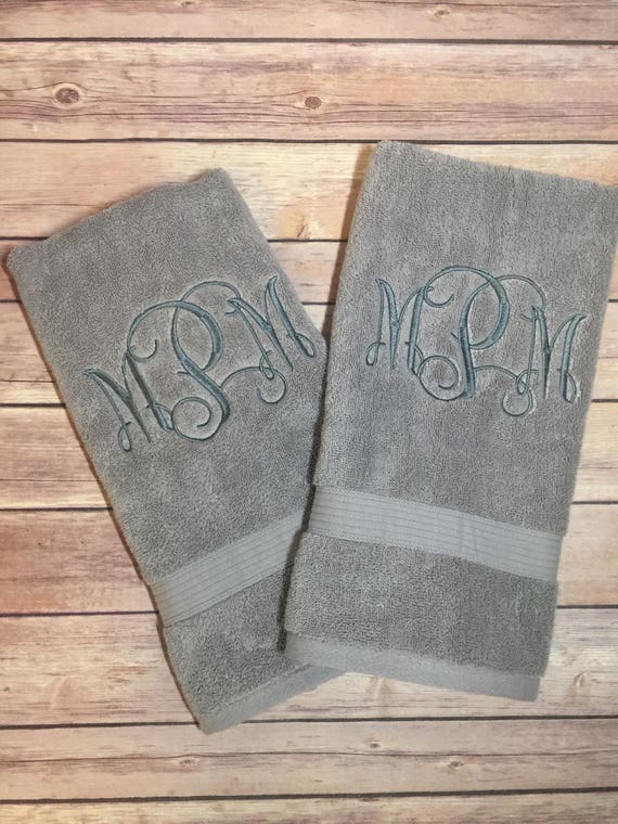 Gray Hand Towels Set of 2 Grey on Gray Monogrammed Towels Etsy
