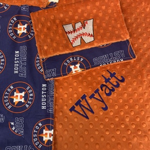 Custom Baseball Minky Team Blanket with Matching Burpcloth Baby Gift Set Any Sport or College