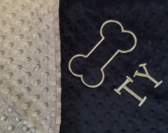 Personalized Navy Minky Pet Blanket - Soft Plush Dog Cat Blanket
