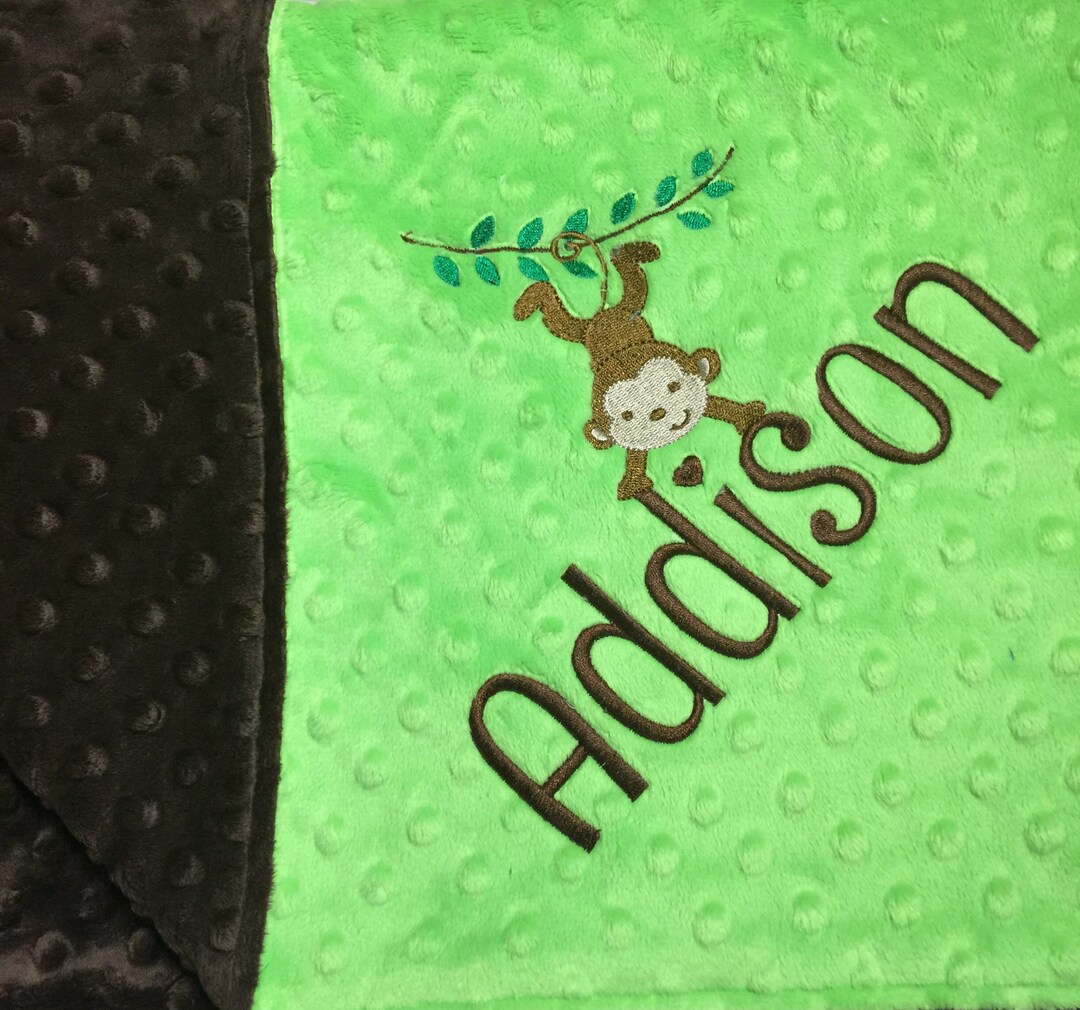 Monkey Baby Blanket and Paci Blanket Gift Set Lime on Brown Etsy