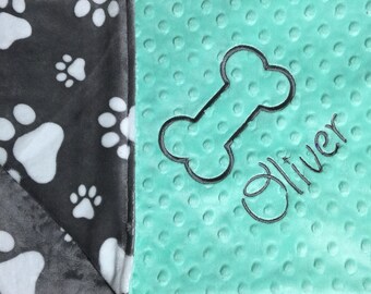 Pet Blanket Puppy Blanket Dog Blanket New Pet Owner Gift Pet Lover Gift Dog Blanket Paw Print Blanket Grey Paws Mint Pet Bedding Dog Bedding