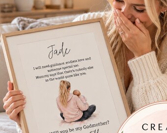 Will You Be My Godmother Proposal Print, Digital Download Personalised Watercolour Gift goddaughter godson Christening 2026 2027