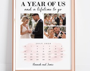 Personalised Anniversary Photo Collage Print, Custom Couple Gift with Special Date Calendar, Wedding Anniversary Gift