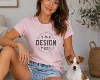 Paquete de maquetas de camisetas para amantes de los perros / Maquetas de estilo de vida para mujeres (POD) / Bella Canvas CC1717 / Maqueta de ropa para amantes de los animales / Descarga instantánea en formato PNG y JPG
