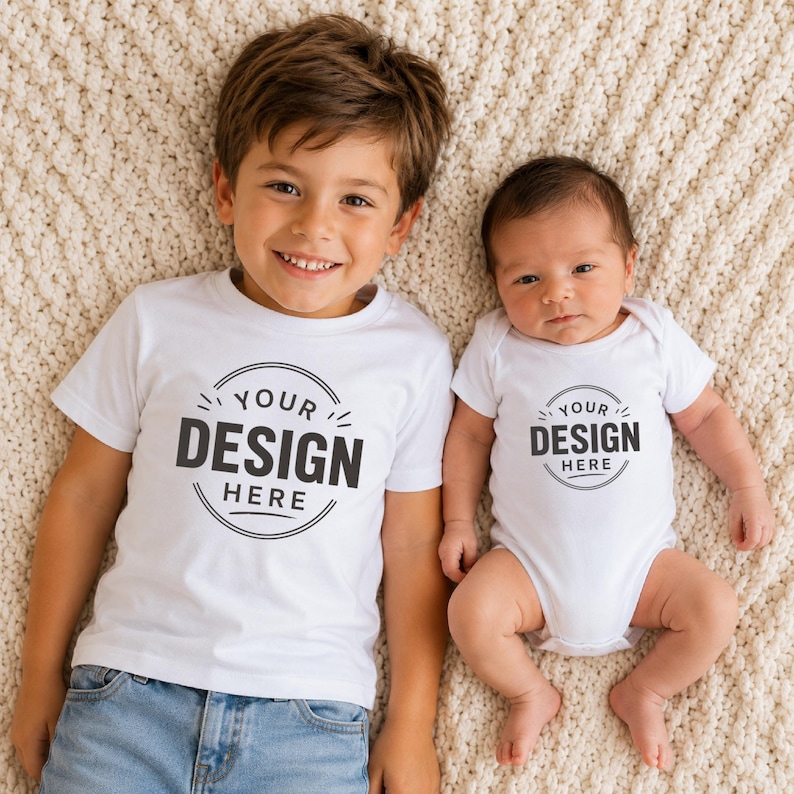 Paquete de maquetas de camisetas para bebés y hermanos / 180 imágenes de estilo de vida / Camiseta infantil Gildan 5000B Bella Canvas / Maquetas de ropa para impresión bajo demanda / Descarga JPG imagen 8