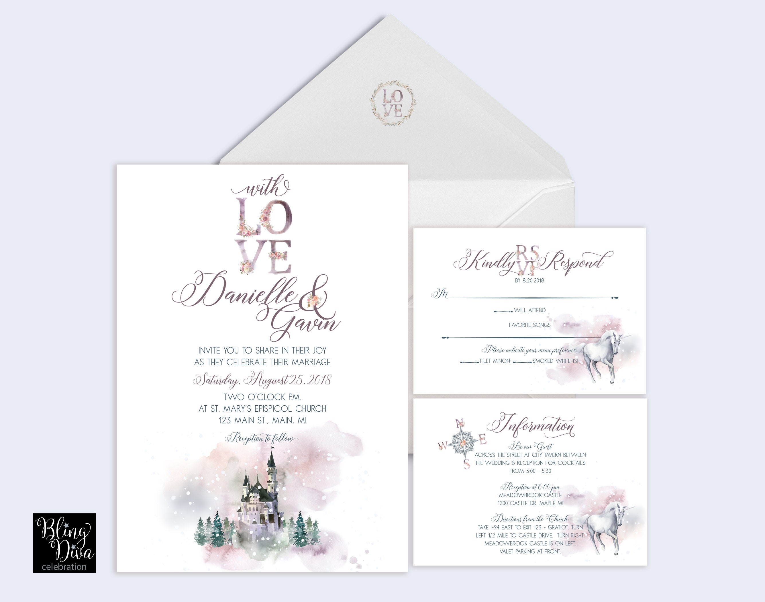 Fairytale Wedding Invitation Custom Print Ensemble