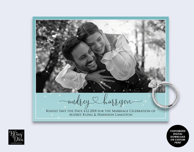 Audrey Classic Save the Date with Photo Engagement | Etsy