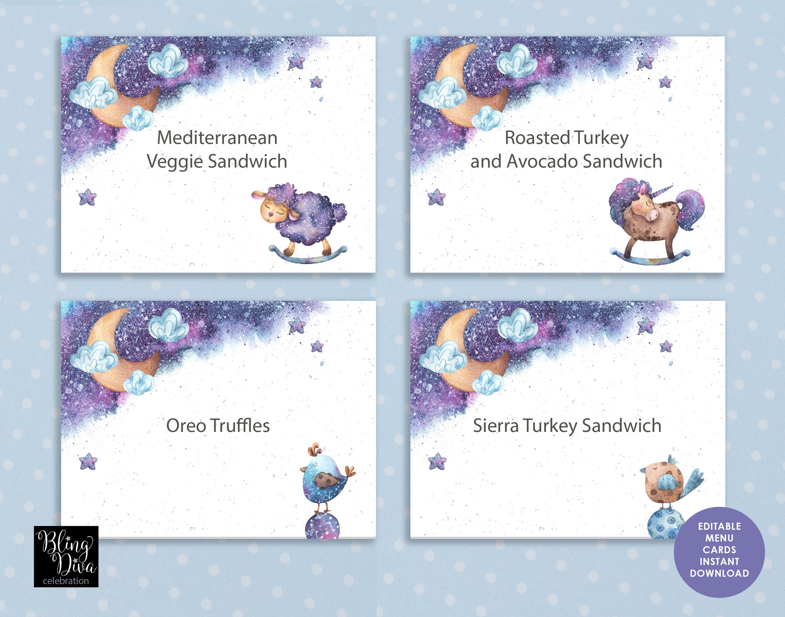 Twinkle Baby Shower Menu Cards