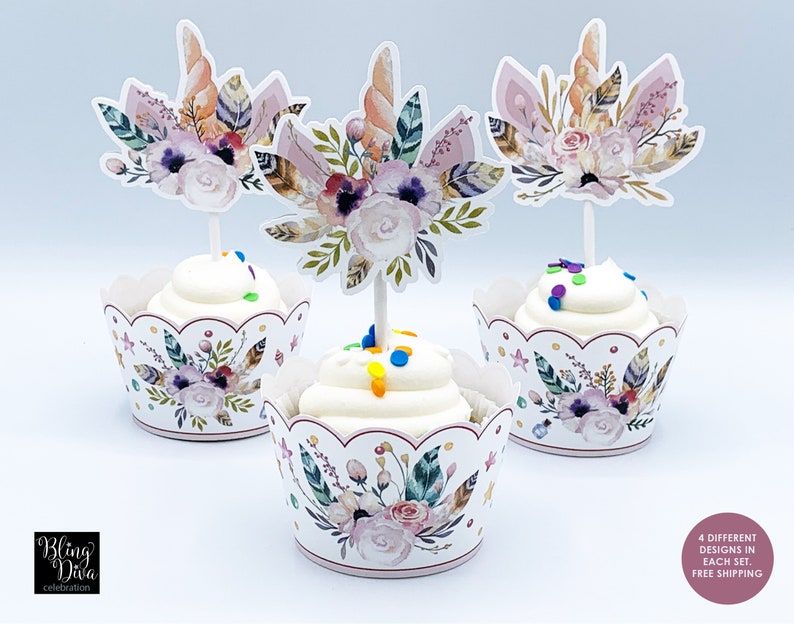 Unicorn Magic Birthday Cupcake Wraps and Toppers FULLY Etsy