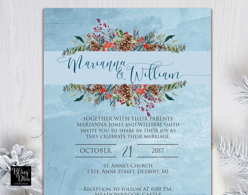 Woodland Wedding Invitation Red Cardinal Wedding Invitation Custom Print Ensemble Cardinal Winter Wedding Invitation