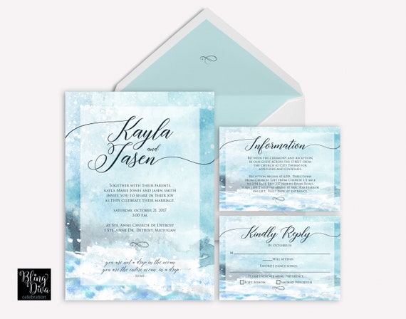 Ocean Wedding Invitation Beach Wedding Invite Destination Etsy