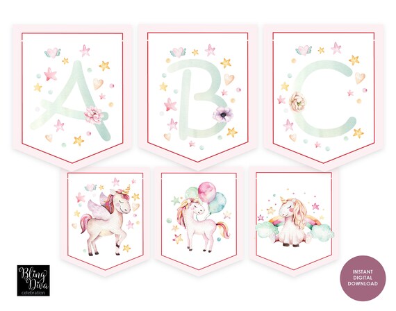 printable unicorn magic birthday banner unicorn baby etsy