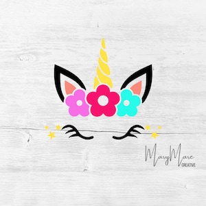 Unicorn - Unicorn flower  - Stars - Unicorn Horn - SVG- PNG - JPG instant download- Digital Download - Silhouette unicorn file