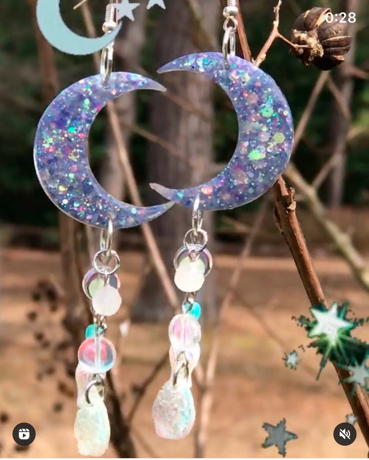 Moon earrings purple moon earrings purple glitter earrings Etsy