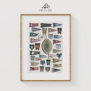Digital Download NFL Vintage Football Pennant Poster, Football Team Wall Art, Retro Sports Decor