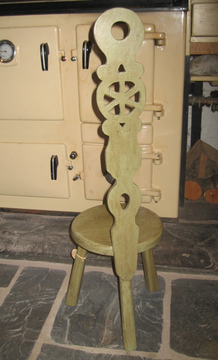 rustic look celtic design fiddle back wooden stool