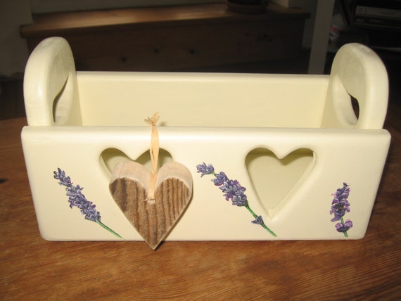 Lavender flowers painted on a wooden heart box