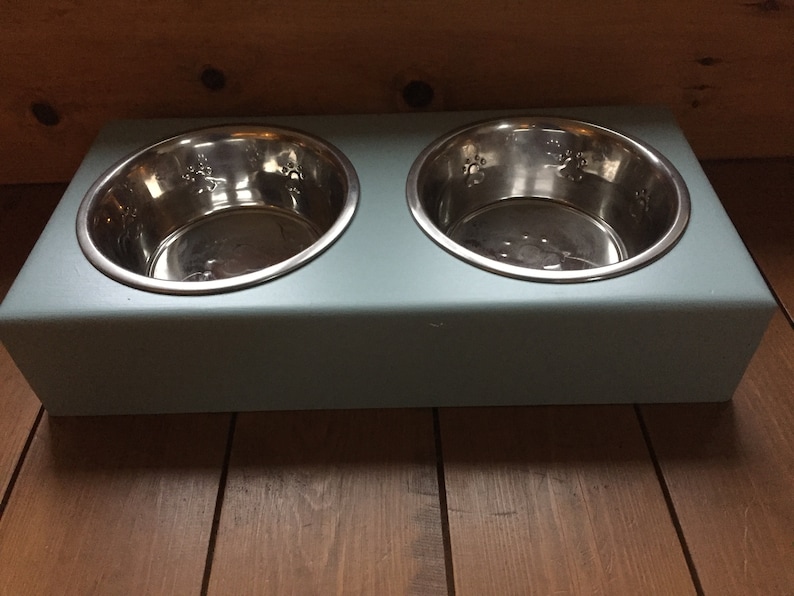 Personalised hand made and hand painted Dog feeders with stainless steel bowls