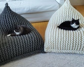 Wool knitted grey melange, white kids adult XL bean bag Chunky wool adult bean bag chair floor pillow
