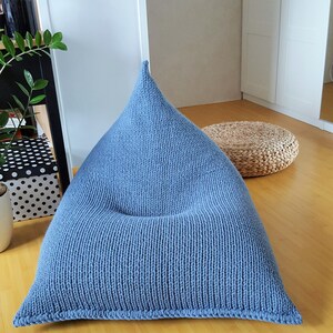Adult/kids knitted light cream bean bag cover / Large floor pillow cover / Unfilled wool chair image 4
