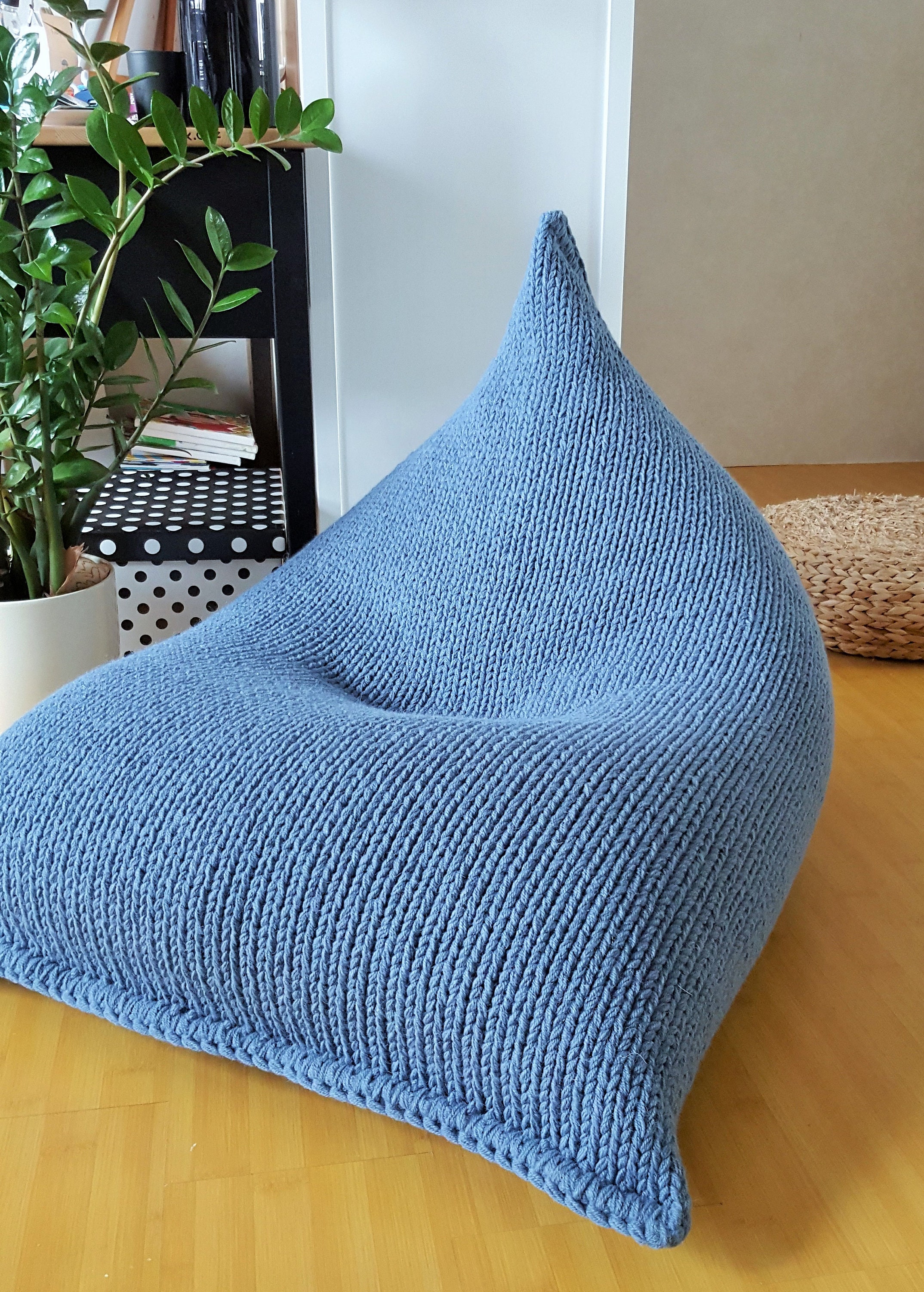 Grey knitted bean bag chair/ Adult bean bag wool chair / Floor Etsy